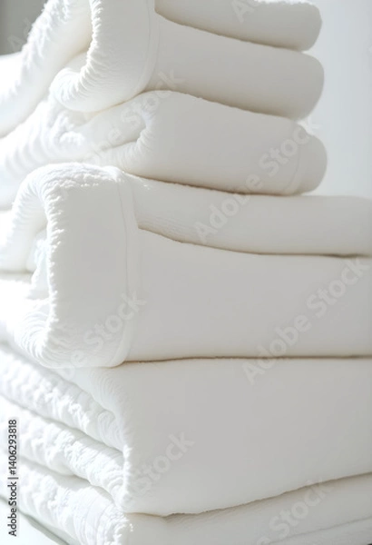 Fototapeta stack of folded white towels sitting on top of a table