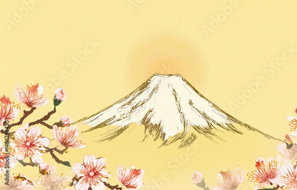 Obraz 富士山と桜のイラスト背景素材