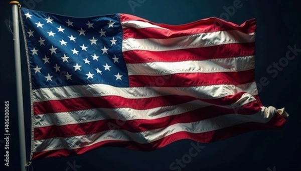 Fototapeta American flag with bold colors on dark background, flag, dark background