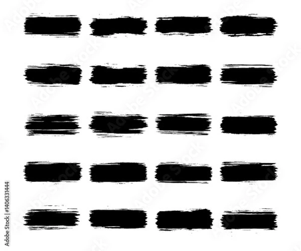 Fototapeta paint brush stroke grunge brush organic texture horizontal shapes collection isolated on white.