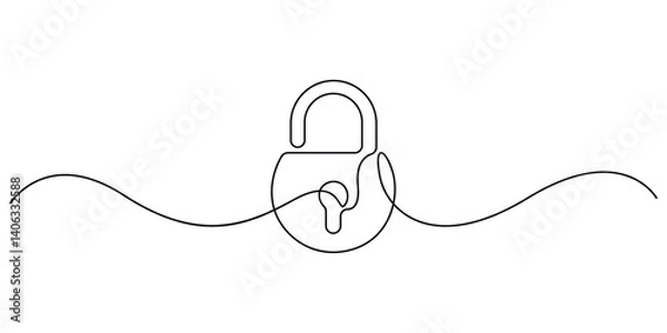 Fototapeta Continuous editable line drawing of padlock. Single line padlock icon. Vector art design illustration