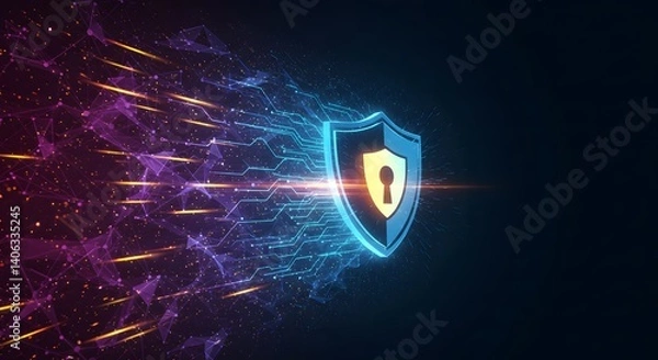 Fototapeta Cyber Security Shield with Keyhole and Digital Network Connection