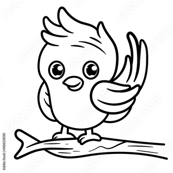Obraz Outline Bird cartoon character kawaii sticker Flat cartoon character isolated on white. coloring page for kids. Funny animal outline illustration