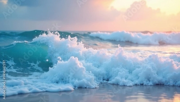Fototapeta Soft oceanic hues blending into gentle foam texture , texture, gradient