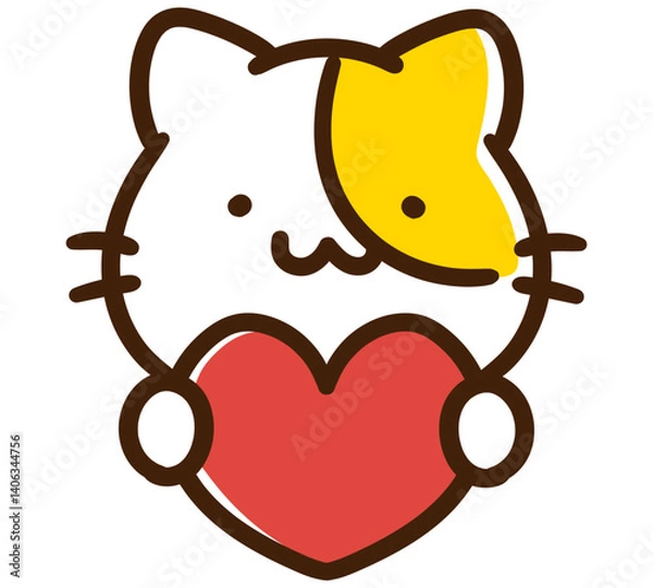 Obraz ハートを持つかわいいねこのキャラクターのアイコンイラスト