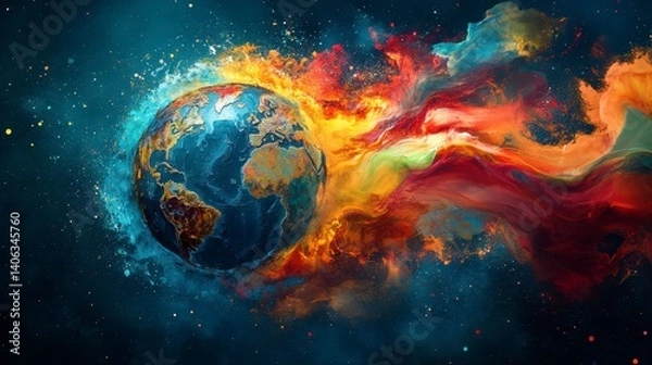 Fototapeta Colorful Abstract Representation of Earth with Vibrant Energy Flow
