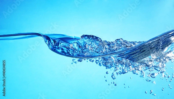 Obraz Clear blue water wawes with bubbles in the left.