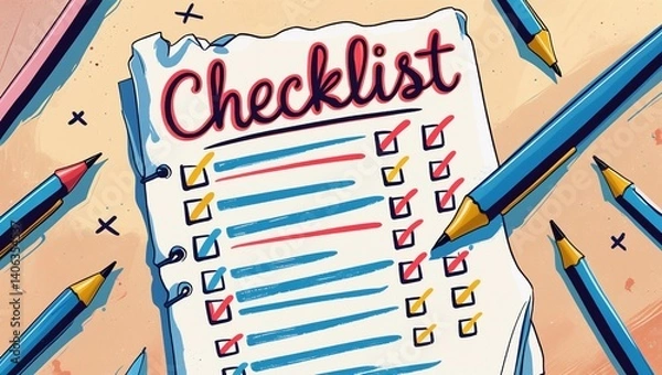 Fototapeta A rustic vintagestyle checklist