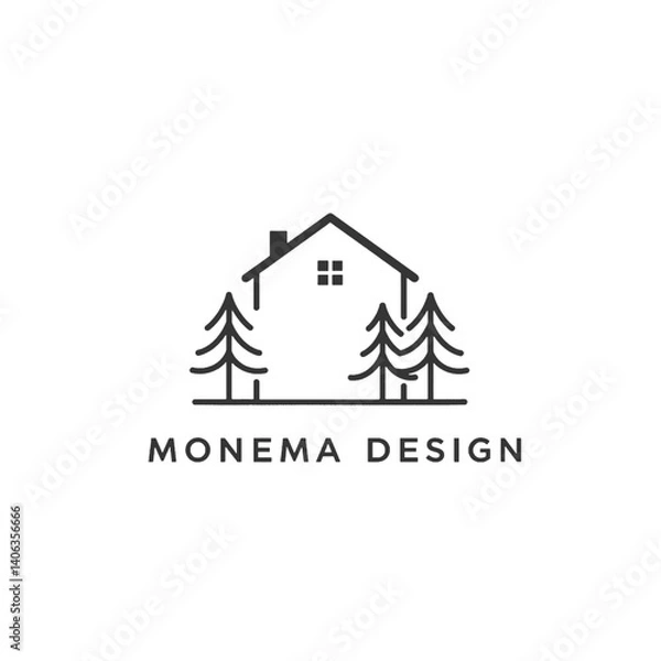 Fototapeta Monema Design house logo with trees in the forest