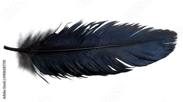 Obraz Crow feather black and glossy texture isolated on white background