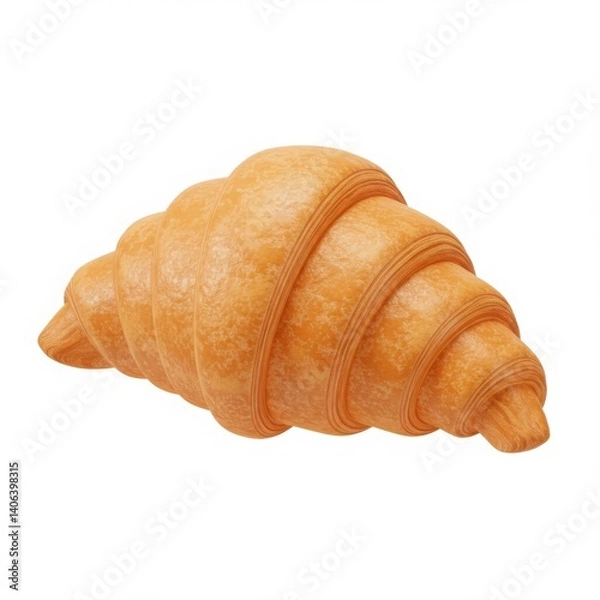 Fototapeta A single croissant pastry item lying horizontally isolated on white background