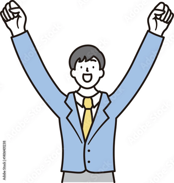 Obraz 合格して喜び両手を上げガッツポーズをしている男子高校生のシンプルな上半身のイラスト素材