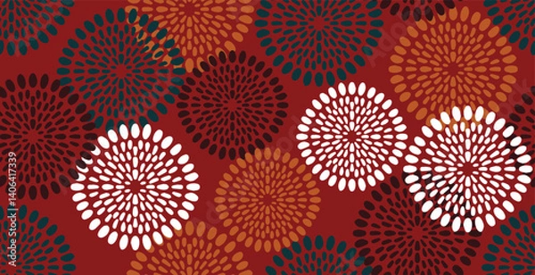 Fototapeta African ethnic traditional red, tangerine pattern. seamless beautiful Kitenge, chitenge style. fashion design in colorful. Geometric circle abstract motif. Floral Ankara prints, African wax prints.