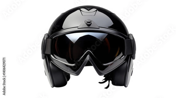 Fototapeta Close up shot of a shiny black motorcycle helmet with visor