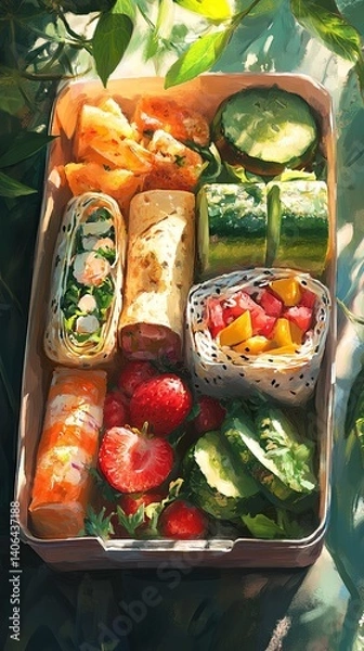 Fototapeta Everyday Meal Inspiration, Colorful Healthy Lunch Box with Fresh Fruits and Vegetables