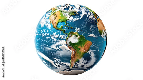 Fototapeta Global Sphere: A detailed, high-resolution image presents a vibrant depiction of planet Earth, showcasing its continents and oceans. The image evokes a sense of our shared home.