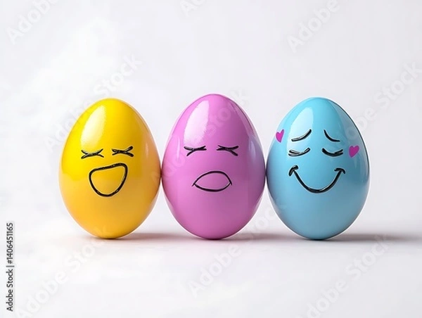 Obraz Eggs with Emotions; White Background