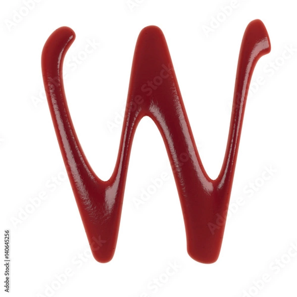 Fototapeta Hand Drawn Liquid letter WMade in Ketchup or Tomato Sauce Isolated on White Background 3d Rendering