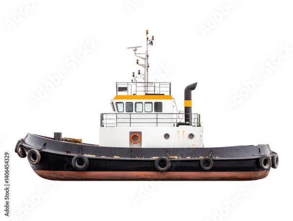 Obraz Tugboat action harbor cutout background nautical environment side view marine concept