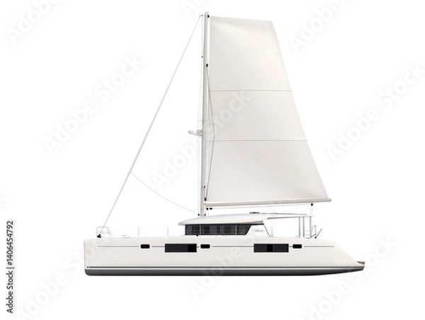 Fototapeta Sailing catamaran adventure open waters cutout background tranquil sea side view nautical journey