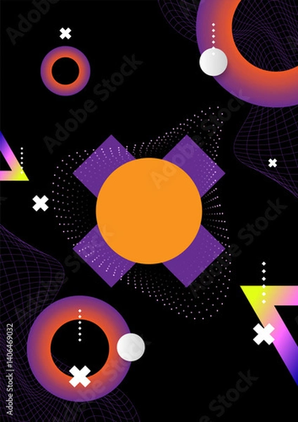 Fototapeta Abstract Science Geometric Background with Gradient ring and Grid Pattern. Digital Technology Communication