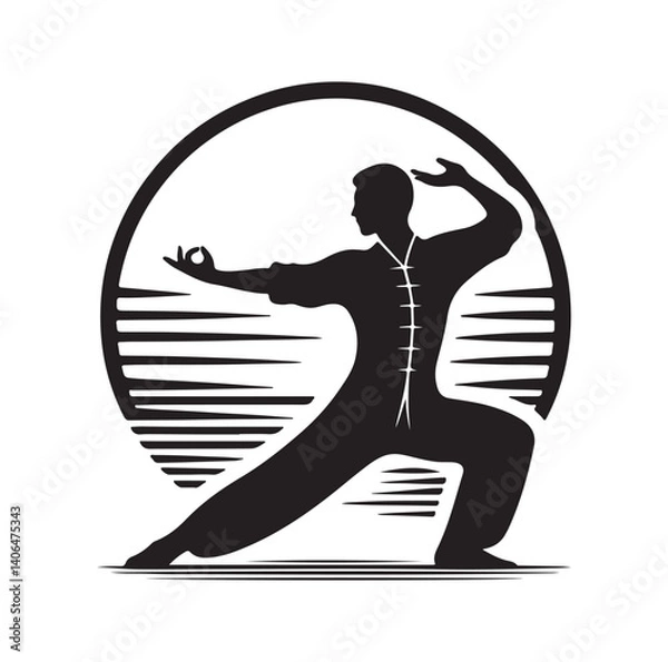 Fototapeta Tai Chi pose silhouette vector illustration