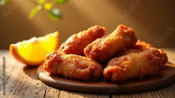 Obraz fried chicken wings with sauce