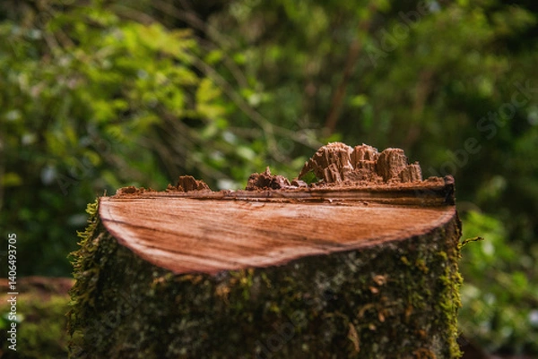 Obraz Textured mossy tree stump closeup