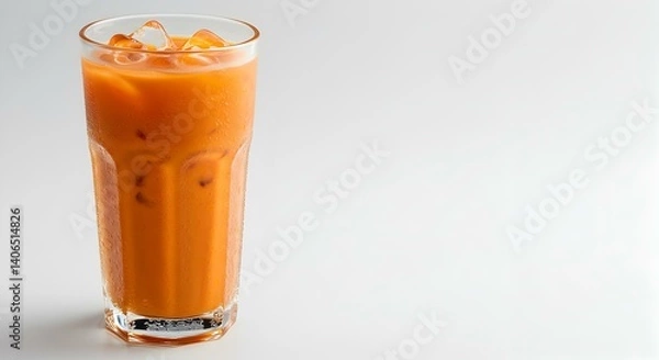 Fototapeta Ice thai tea with milk isolated on white background