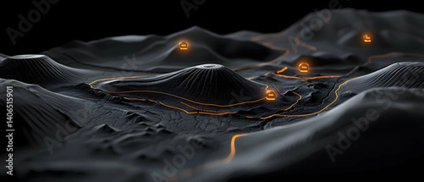 Obraz Abstract Terrain Map with Illuminated Points