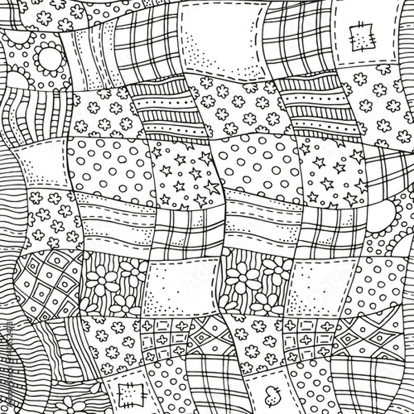 Obraz Quilt blanket background. Adult coloring book page.