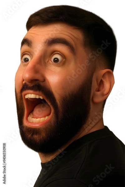 Fototapeta Portrait of young man with shocked facial expression