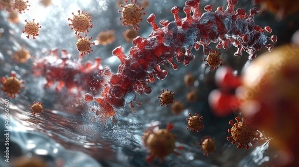 Fototapeta Viral particles interacting in a cellular environment