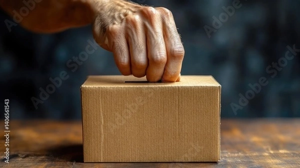 Fototapeta Hand inserting donation into box