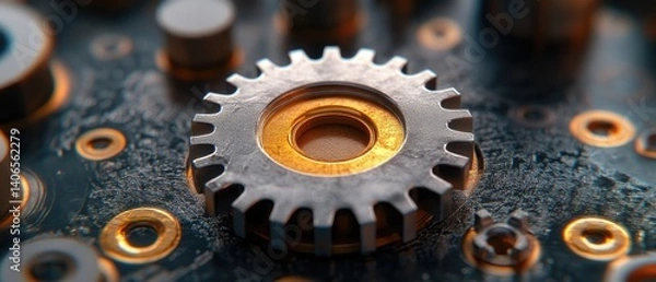 Fototapeta Close-up of intricate gears and circuitry