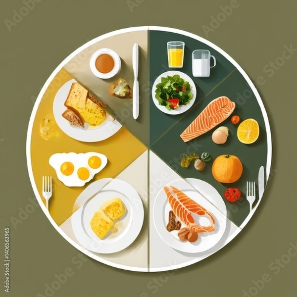 Fototapeta 3D Isometric Flat Vector Conceptual Illustration of Healthy Eating Plate, Nutritional Recommendations for Balanced Diet