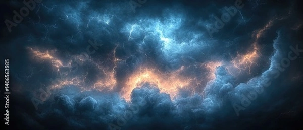 Fototapeta Moody clouds illuminated by soft golden light