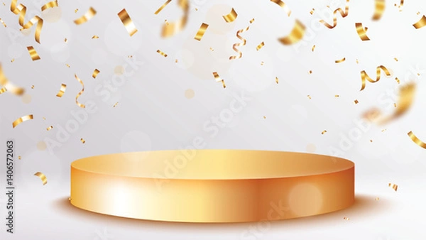 Obraz Winner podium with gold confetti, celebration backgrounds