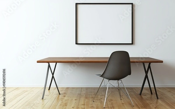Fototapeta Empty room, desk, chair, and frame