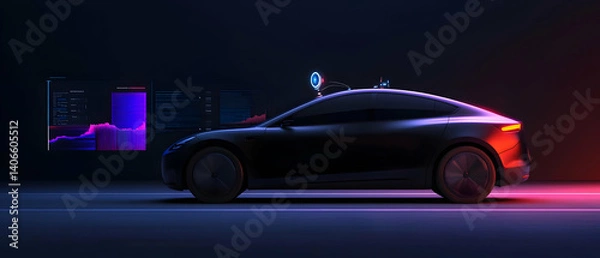 Obraz Futuristic Electric Vehicle with Data Visualization
