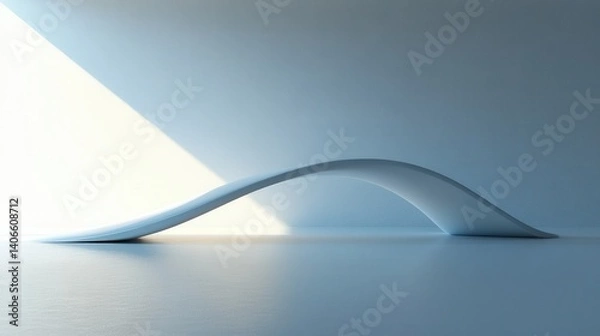 Fototapeta A sleek, minimalist architectural structure gracefully arches, illuminated by soft light, creating a serene and modern aesthetic.