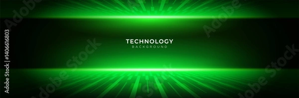 Obraz Futuristic Green Technology Background with  Neon Light Effect for Product Presentation, Perspective Template, Vector Design