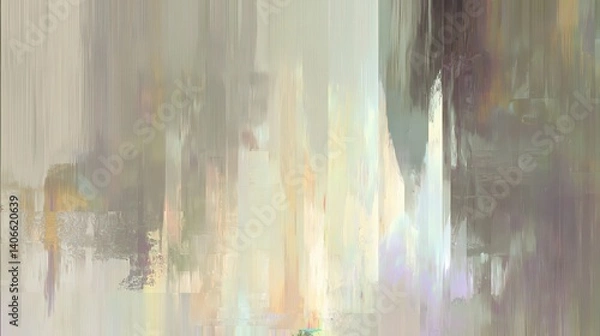 Obraz eidetic memory, wabi-sabi, abstract expressionism, minimalism, glitch, ethereal awe, light tones.