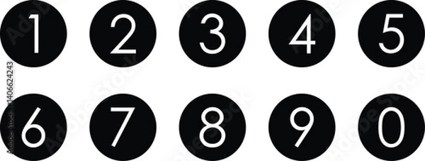 Fototapeta simple bullet point number icon set of 0-9. number in dark round circle vector illustration.