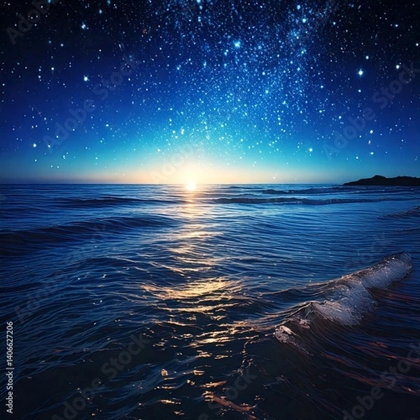 Obraz 穏やかな波と星明かりが輝く夜景アート