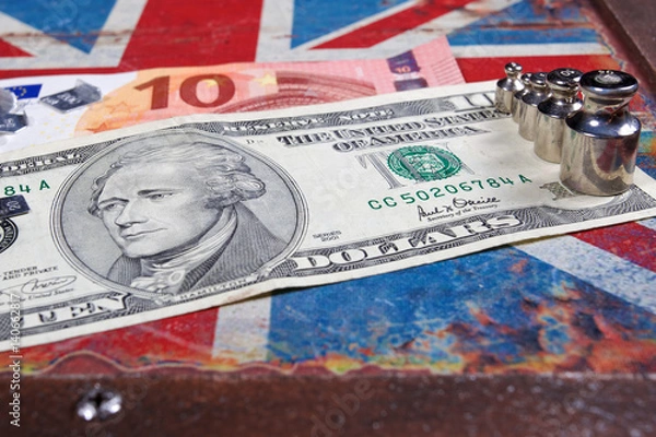 Obraz euro and american dollar on British flag