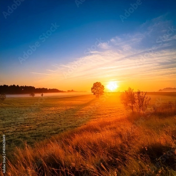 Obraz 穏やかな夜明けと柔らかな朝日のグラデーション背景