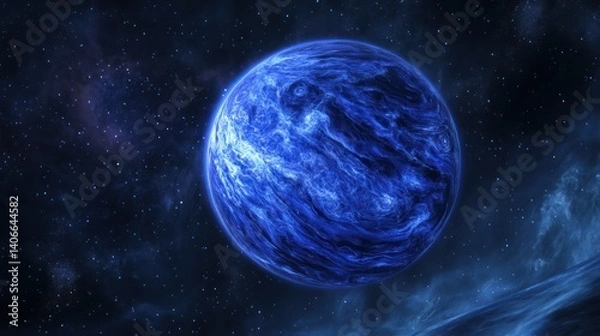 Fototapeta Hypnotic azure planet in cosmic canvas, otherworldly sphere in starfield