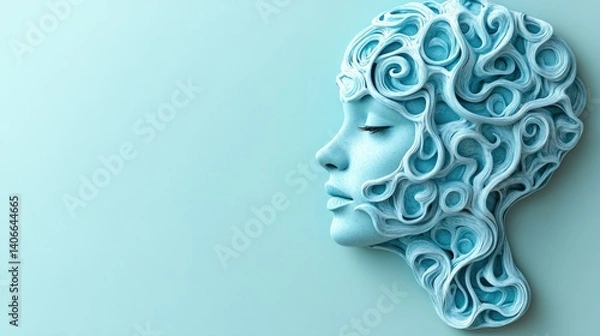 Obraz Surreal blue woman's head with intricate, flowing swirls representing thought and imagination
