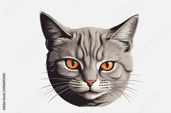 Fototapeta A striking portrait of a cat with piercing orange eyes, illustrated with detail.